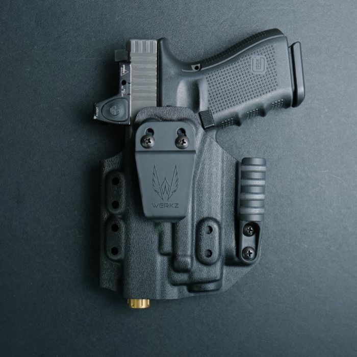 Werkz M6 IWB / AIWB Holster for Glock G19 (+More) with Olight Baldr S or Mini, Left, Black