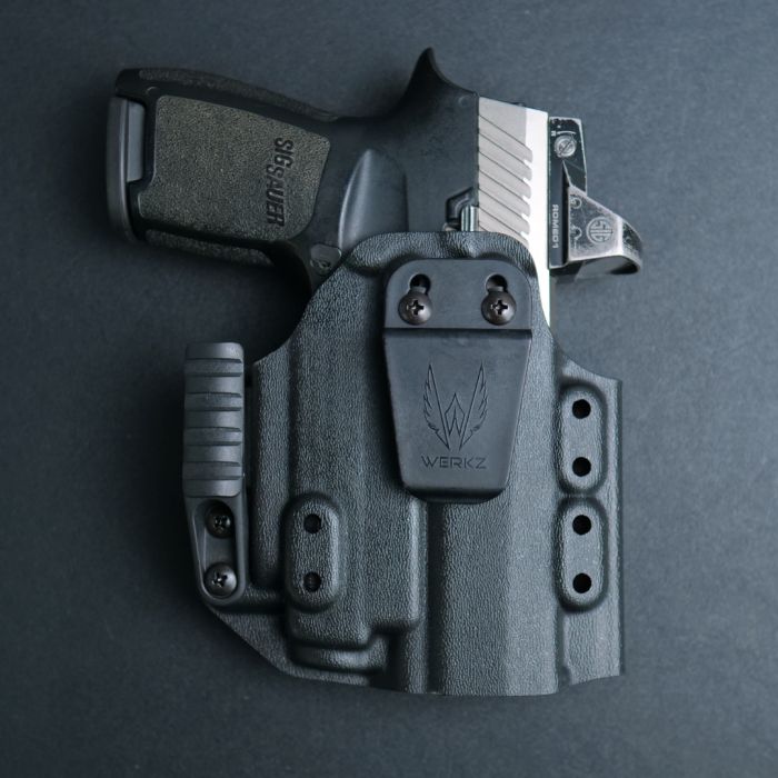 Werkz M6 IWB / AIWB Holster for Sig Sauer P320 Compact 9/40 (Open Muzzle) with Olight Baldr S or Mini, Right, Black