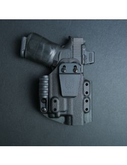 Werkz M6 IWB / AIWB Holster for Glock G43x MOS / G48 MOS / CR920 with Olight PL-MINI 3 Valkyrie for Glock 43x MOS, Right, Black
