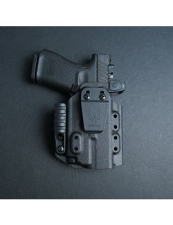 Werkz M6 IWB / AIWB Holster for Glock G19 (+More) with Olight PL-MINI 3 Valkyrie for Glock Rail, Right, Black